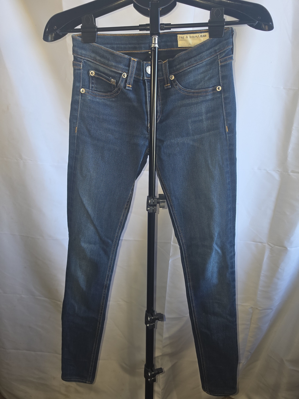 rag & bone JEAN Skinny Jeans Size 25 Dark Wash Indigo Gold Stitching